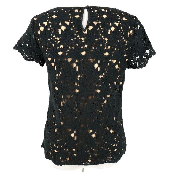 Talbots Top Petites 6P Black Lace Beige Lining Side Zip Blouse Dark Romantic - Picture 2 of 14